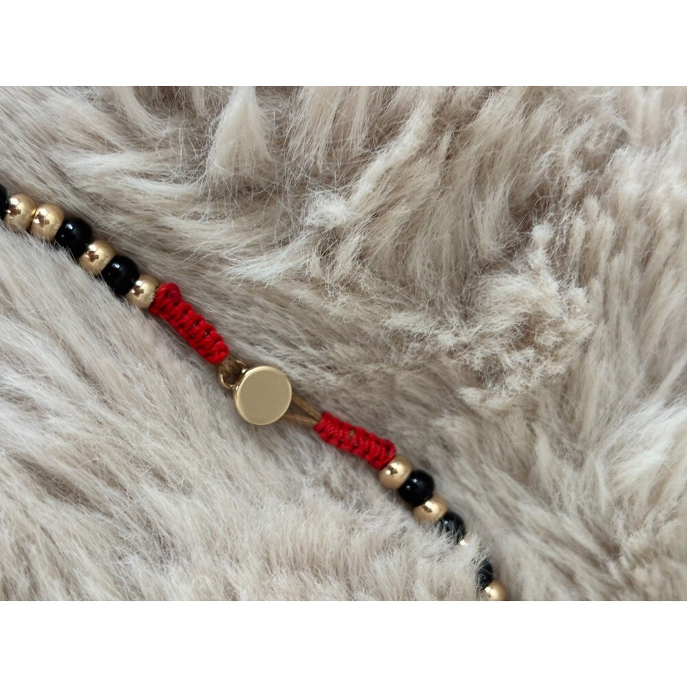 Roxanne Assoulin Black & Gold Beaded Necklace Gold Tone Macrame Slider NWOT - Picture 5 of 5